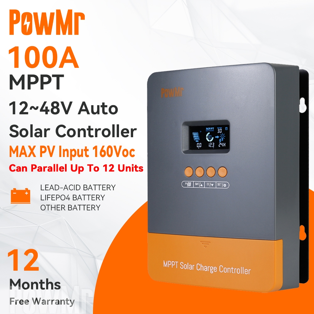 【จัดส่งในพื้นที่】PowMr ตัวควบคุมการชาร์จพลังงานแสงอาทิตย์ 100A MPPT 12V-48V อินพุต LCD PV สูงสุด 160VDC รองรับแบตเตอรี่ Lifepo4 12 ยูนิต