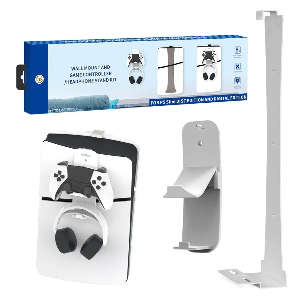 สําหรับ PS5 Slim Host Wall Mount Kit พร้อมคอนโทรลเลอร์ชุดหูฟัง Hook Storage Stand ประหยัดพื้นที่สําหรับ PS5 Disc Version & Digital Edition