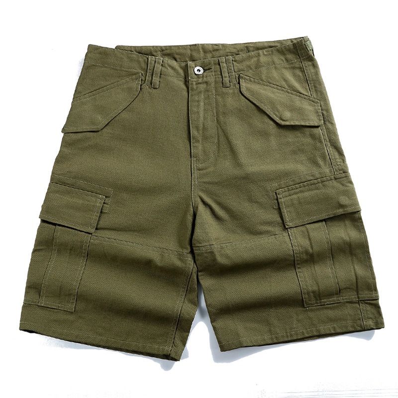 OKONKWO Vietnam War M51 Ami Khaki Multi-pocket Five-point Mid-pants Military Uniform Loose Shorts
