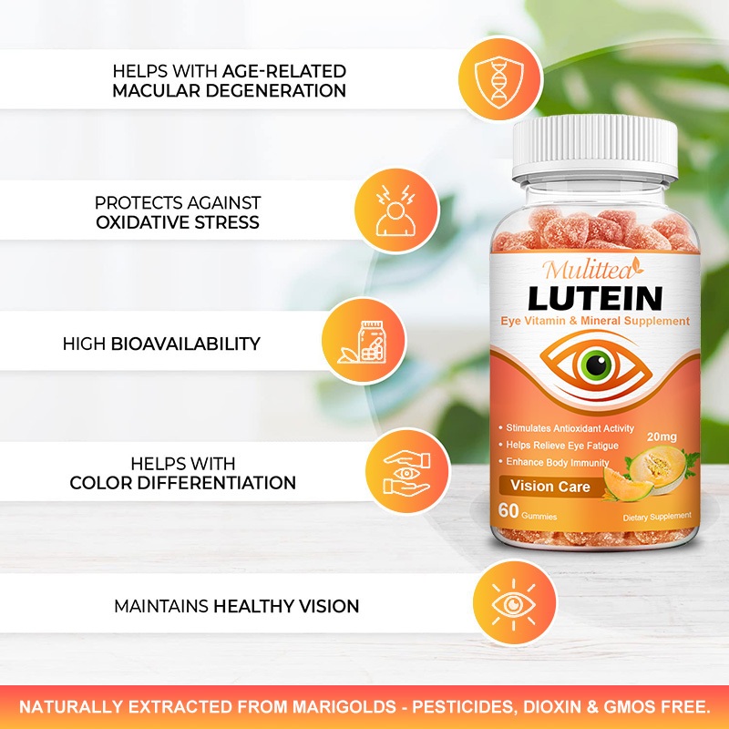 Mulittea Lutein Gummies Eye Vitamin & Mineral Supplement ลูทีน วิตามินบำรุงสายตา อาหารเสริมแร่ธาตุ กระตุ้นการทำงานของสารต้านอนุมูลอิสระ ช่วยบรรเทาสายตา และเพิ่มภูมิคุ้มกันของร่างกาย (รสฮามิเมลอน) - รูปที่ 3