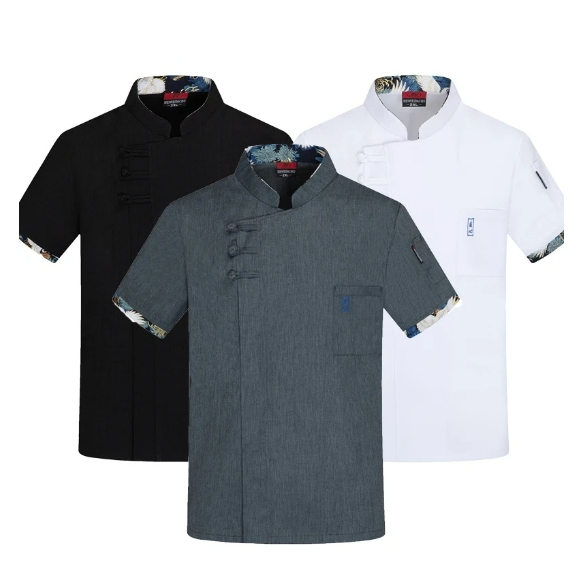 เสื้อแจ็กเก็ตเชฟ แขนสั้น สไตล์จีน สําหรับผู้ชาย และผู้หญิง 1 ชิ้น