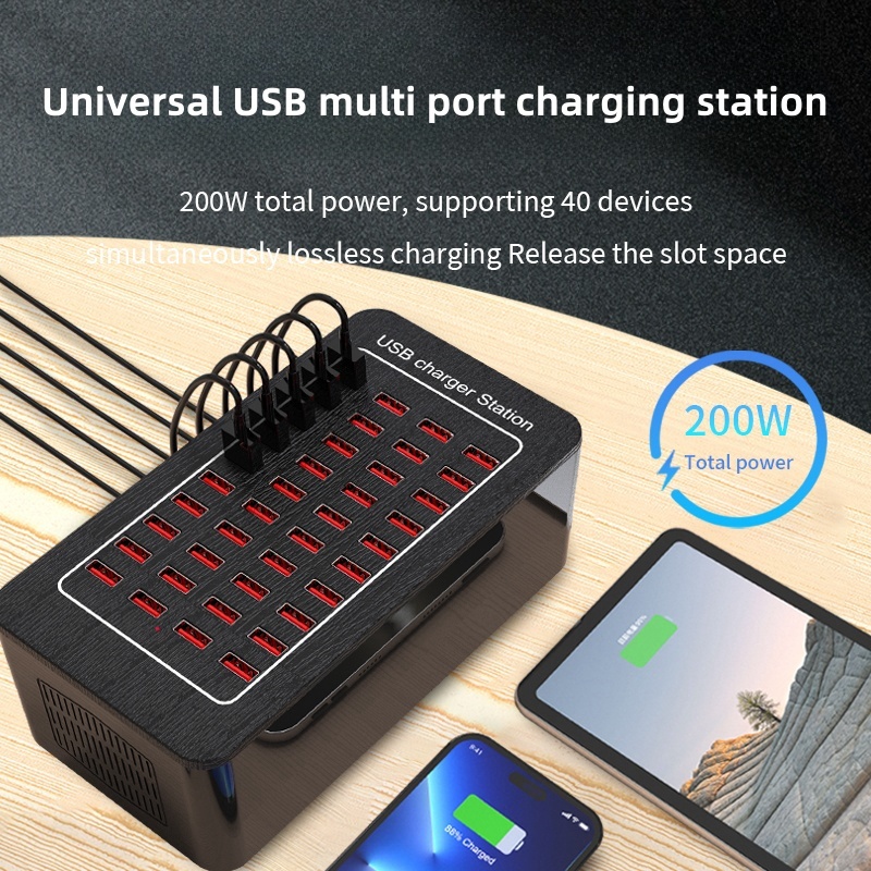 แท่นชาร์จ USB 40 พอร์ต 30 พอร์ต 20 10 ฮับ USB 200W ชาร์จเร็ว สําหรับโทรศัพท์