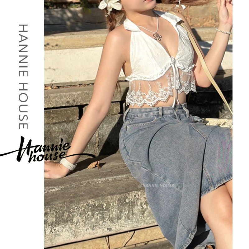Hannie- เสื้อสายเดี่ยว เปิดหลัง แต่งลูกไม้ สําหรับผู้หญิง