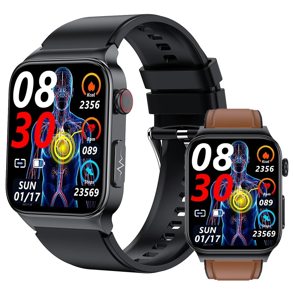 GEJIAN New Blood Glucose สมาร์ทวอทช์ นาฬิกาชาย ECG Monitor Blood Pressure Body Temperature Smartwatch IP68 Waterproof Fitness Tracker For ANZHUO IOS E500