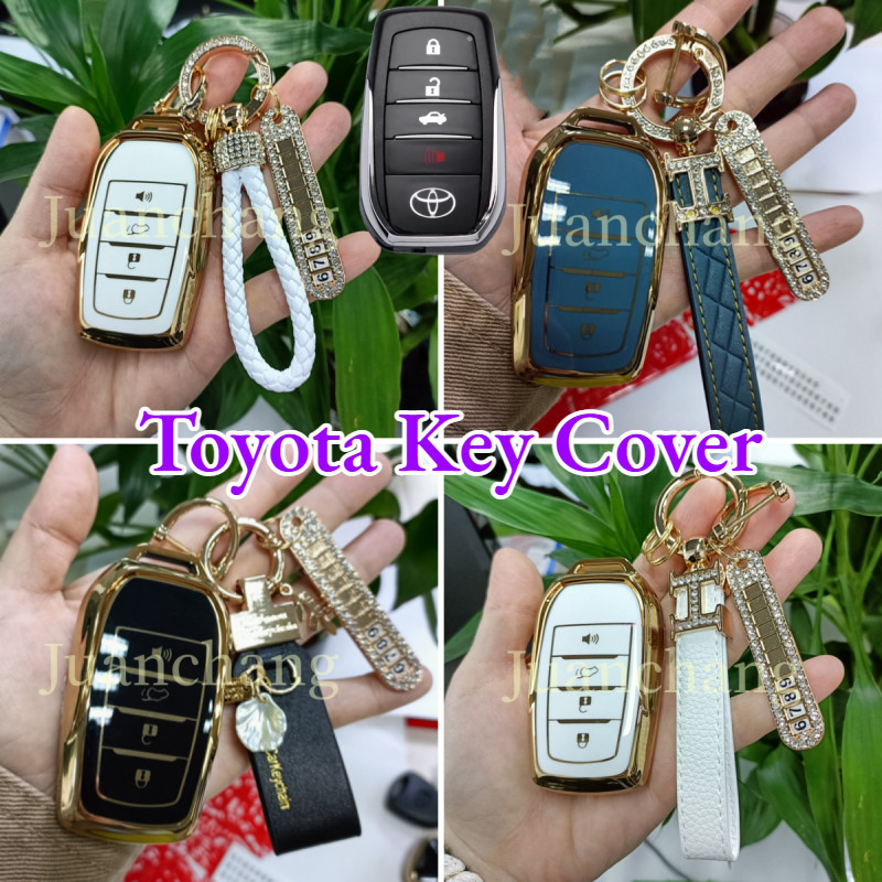 เคสกุญแจรถยนต์ TPU ขอบทอง พร้อมพวงกุญแจ สําหรับ Toyota Fortuner Revo Altis Camry Yaris Vios Toyota A