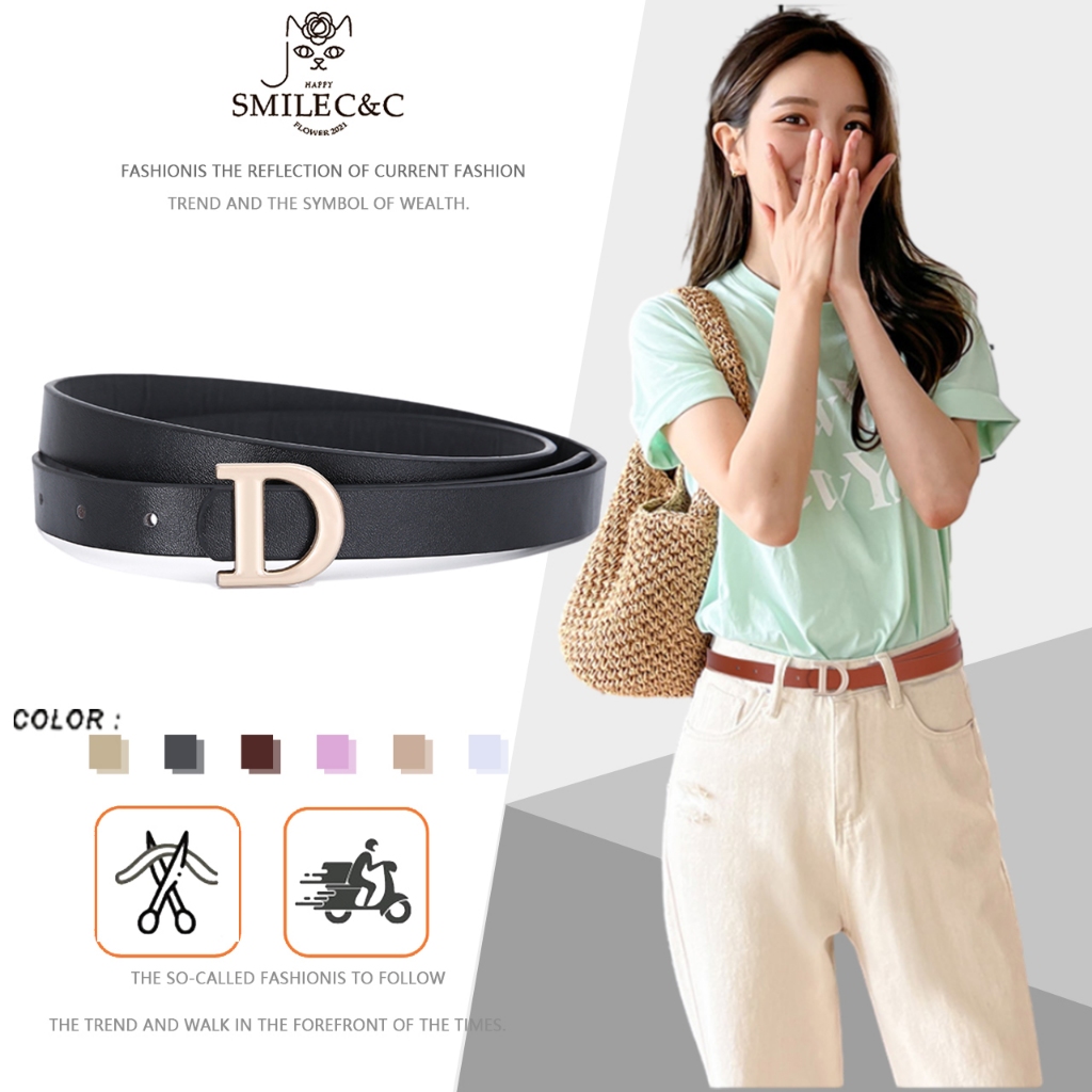 SmileFairyCC【COD & พร้อมส่ง】 เข็มขัดสตรี เข็มขัดผู้หญิง หนัง เส้นเล็ก น่ารักมาก เข็มขัดผู้หญิง หัวเข็มขัดกลม เข็มขัดแฟชั่นเส้นเล็ก