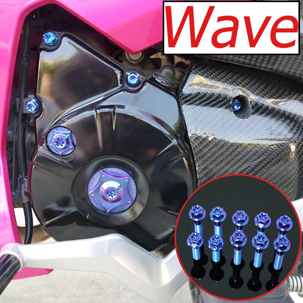 FLAWLESSTI Honda Wave 125i R S Led น็อตไทเทเนียมแท้ น็อตแคร้ง อุดจานไฟ ปิดจานไฟ น็อตแคร้งเครื่อง น็อ