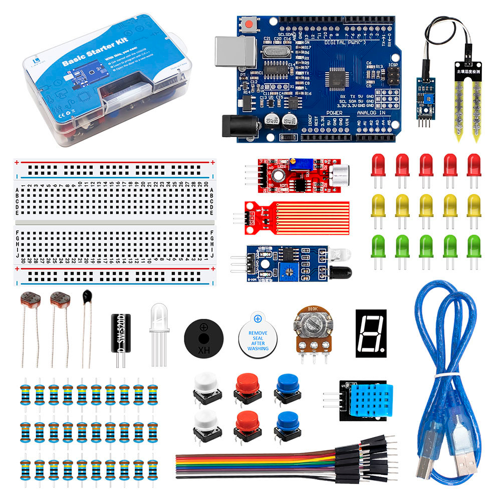 Arduino Uno R3 พร้อมรหัสกวดวิชา Breadboard Jumper Wire Led Diodes หลีกเลี่ยงอุปสรรคโมดูล