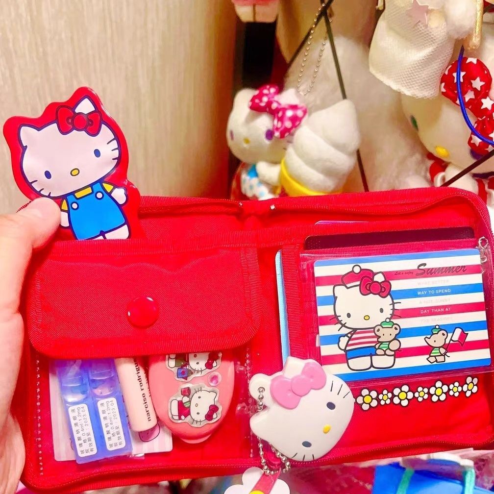 กระเป๋าสตางค์ หนัง PU ลายการ์ตูน Hello Kitty น่ารัก สามารถพับได้ เหมาะกับของขวัญ สไตล์ญี่ปุ่น สําหรับผู้หญิง