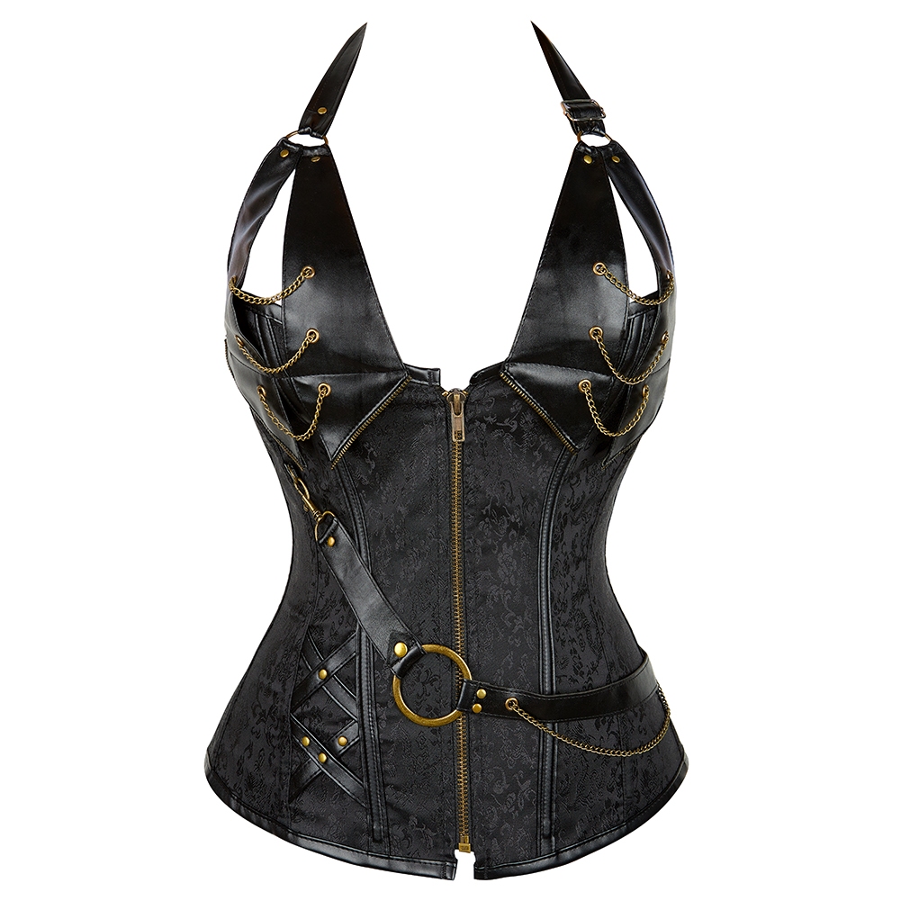 Steampunk Corset สําหรับผู้หญิงเซ็กซี่ผู้หญิง Gothic Corset เสื้อกั๊กเสื้อกล้ามบอดี้สูทพร้อมซิปโซ่