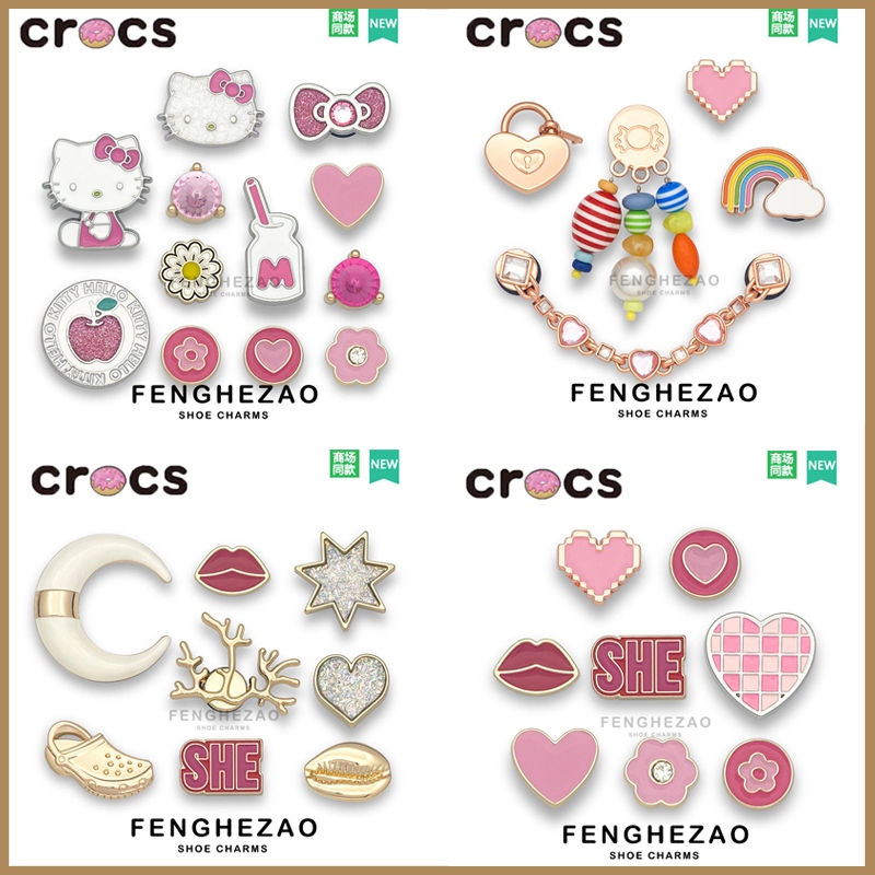 จิ๊บบิท crocs jibbitz crocs ตัวติดรองเท้า crocs รู เล็ก จิบิท KITTY Pink Series ที่วางรองเท้า ดอกไม้ สําหรับผู้หญิง DIY อุปกรณ์เสริม การจับคู่ที่สร้างสรรค์