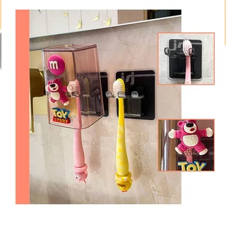 เครื่องบีบยาสีฟันน่ารัก ชั้นวางแปรงสีฟัน ถ้วย ฟรีเครื่องจ่ายยาสีฟัน ชุดที่วางแปรงสี