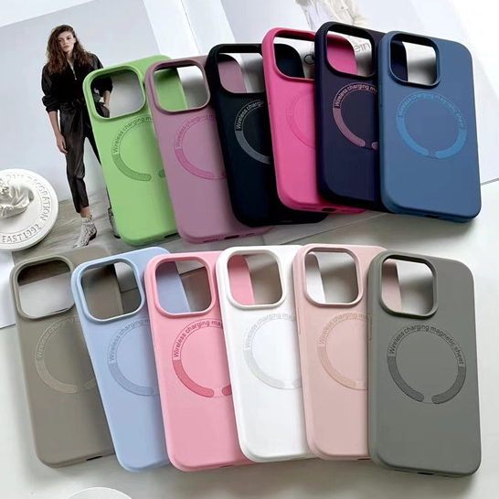 เคสโทรศัพท์มือถือซิลิโคน ผ้ากํามะหยี่ขนนิ่ม เนื้อแมตต์ แม่เหล็ก สีพื้น สําหรับ IPhone 11 12 13 14 15 PRO MAX
