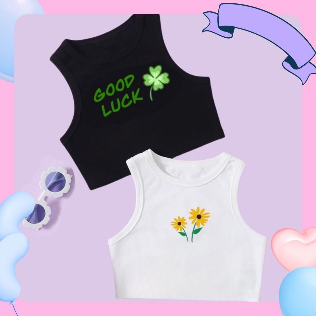 3-12 ปีหญิง OOTD ด้านบนมาใหม่ Sando Crop top สําหรับเด็กผู้หญิงคุณภาพสูงพิมพ์ออกแบบสไตล์เกาหลี Racer กลับฤดูร้อน OOTD เสื้อกล้ามสําหรับสาว Belly-Leep top