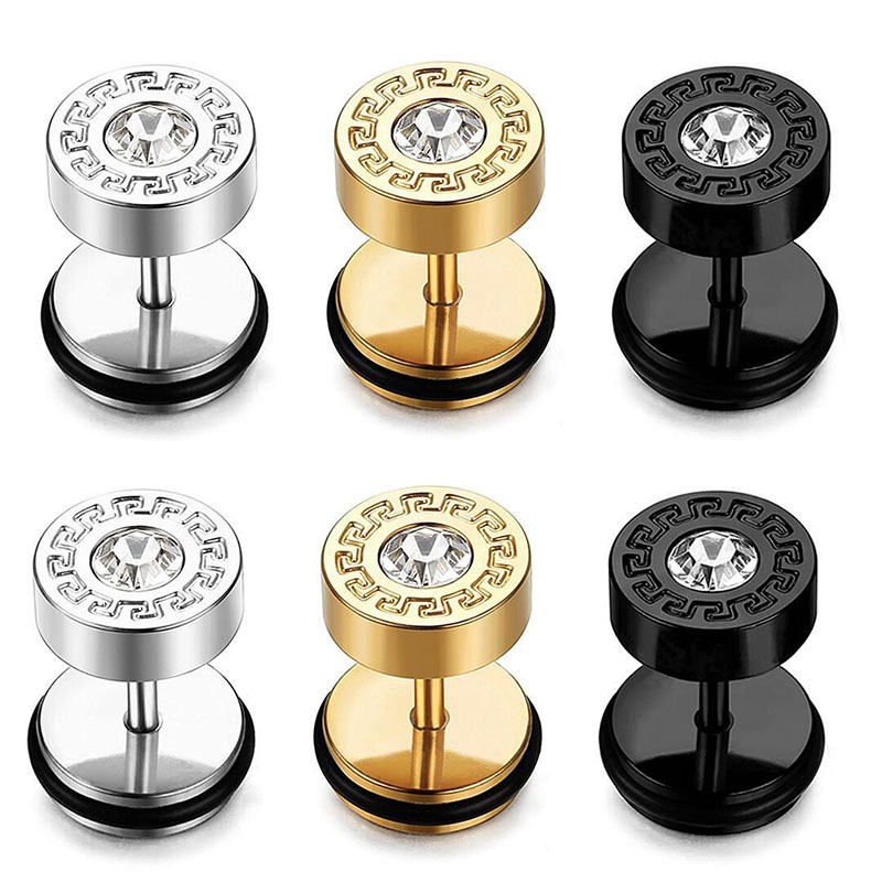 1 คู่แฟชั่น Retro Disc Great Wall รูปแบบเพชรรอบต่างหูสตั๊ดเหล็กไทเทเนียม