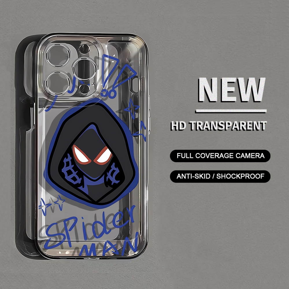เคสโทรศัพท์มือถือแบบนิ่ม ใส ลายการ์ตูนสไปเดอร์แมน สําหรับ iPhone 15 14 13 12 11 Promax HD 7 8 Plus X XR Xs Max