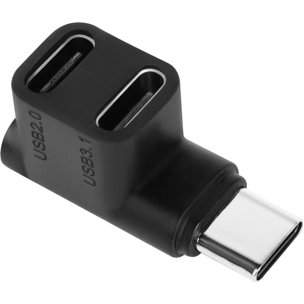 1 ถึง 2 USB C 3.1 90 ° อะแดปเตอร์เชื่อมต่อมุม 10Gbps USB 3.1 Type C ตัวผู้ เป็น USB C3.1+USB C2.0 ตัวเมียคู่ มุมขวา ชาร์จได้พร้อมกัน สําหรับสมาร์ทโฟน สตีมดาดฟ้า