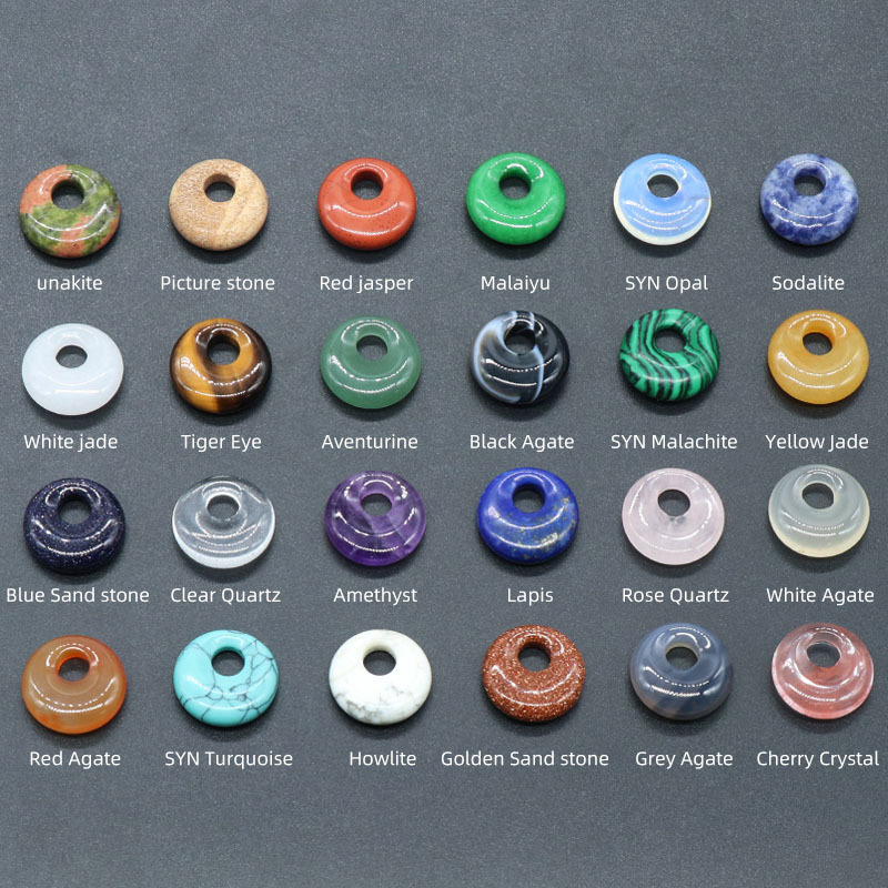 1 ชิ้นรอบ Lulutong Donut จี้ DIY เครื่องประดับอุปกรณ์เสริม Tiger Eye สีเขียว Aventurine Carnelian จี้หินหลุมใหญ่