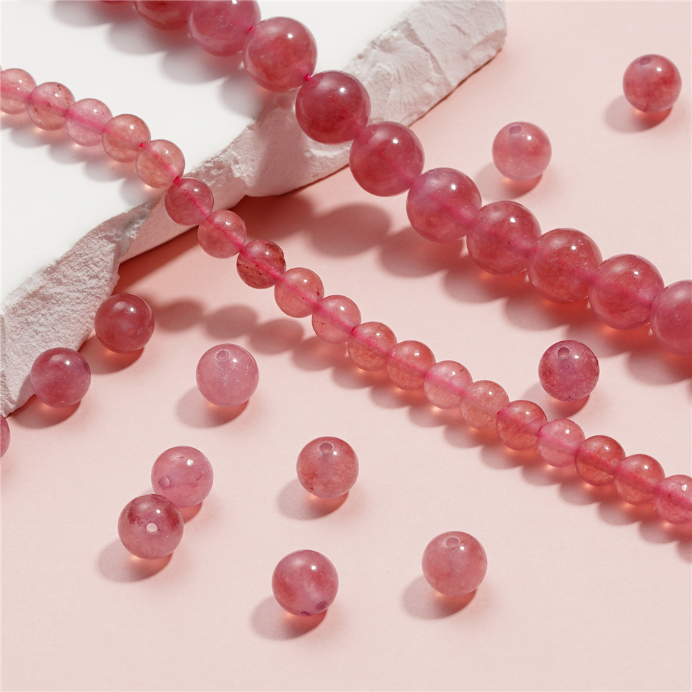St.kunkka ลูกปัดหินคริสตัลธรรมชาติ สตรอเบอร์รี่ 6-8 มม. 1 สาย สําหรับทําสร้อยคอ สร้อยข้อมือ DIY