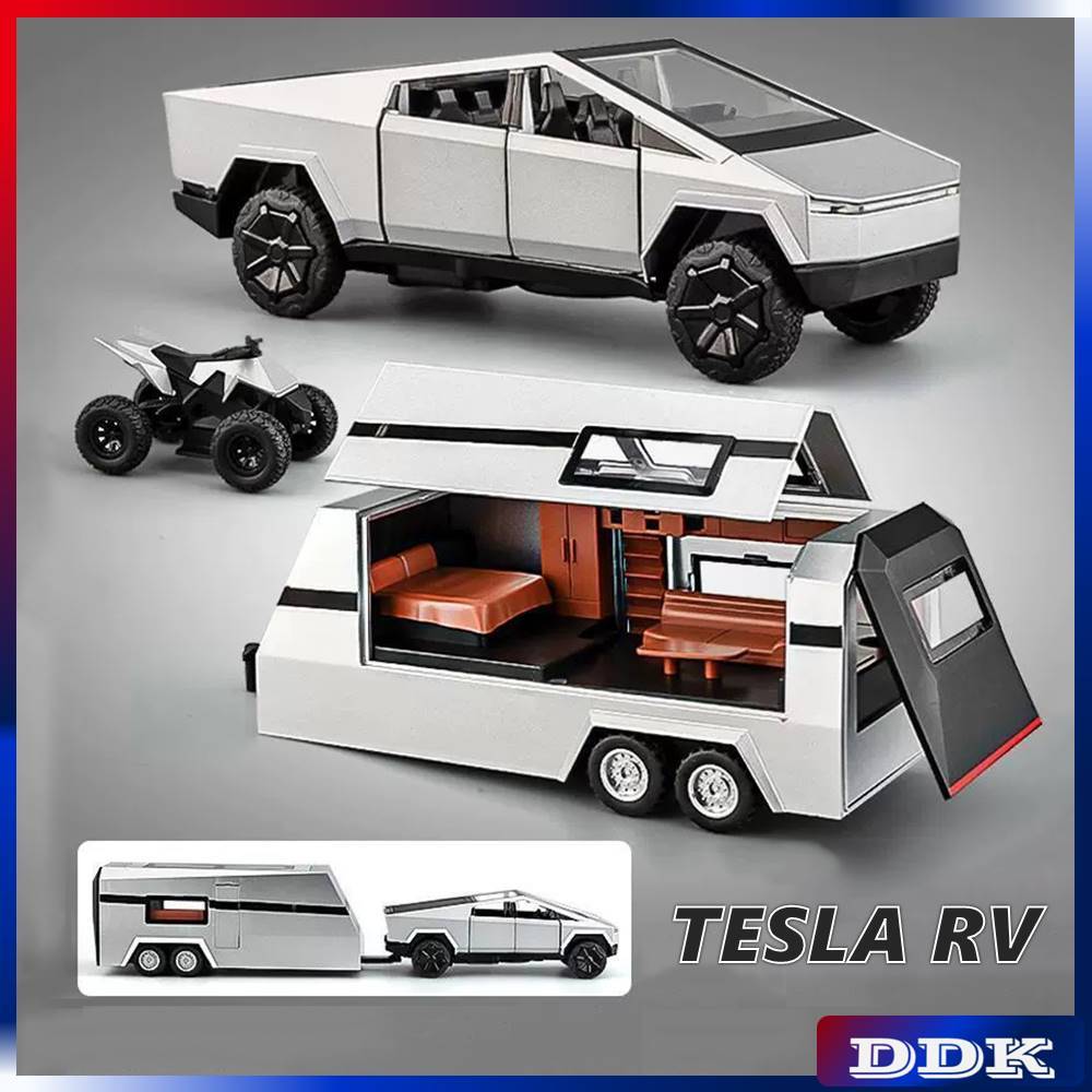 DDK 1: 32 Tesla RV โมเดลรถปิ๊กอัพไซเบอร์ทรัค โลหะอัลลอย ของเล่นสําหรับเด็กผู้ชาย