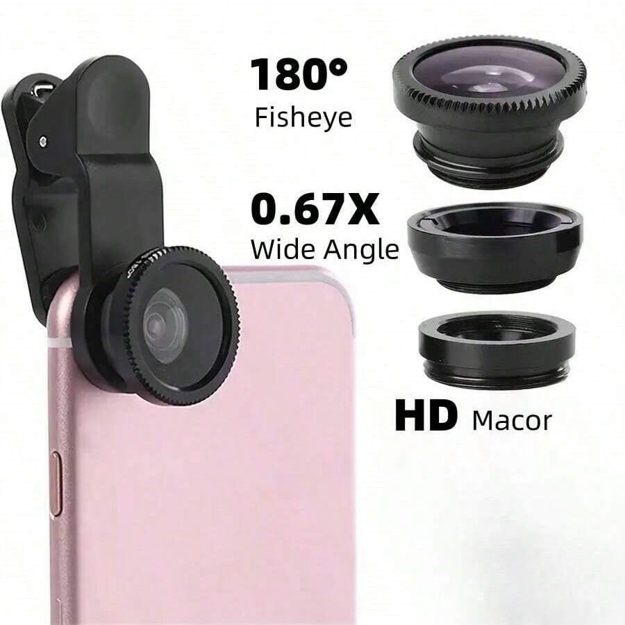 ซื้อ 1 PC 3 in1 มัลติฟังก์ชั่น 180° Fisheye+ เลนส์มาโครมุมกว้าง 0.67X + เลนส์มาโคร 10x สําหรับโทรศัพท์มือถือ กล้อง พร้อมคลิป สําหรับ IPhone และ AndroidPhones