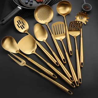 Oukeai ช้อนกรองซุป ไม้พาย สเตนเลส สีทอง เครื่องมือทําอาหาร ส…