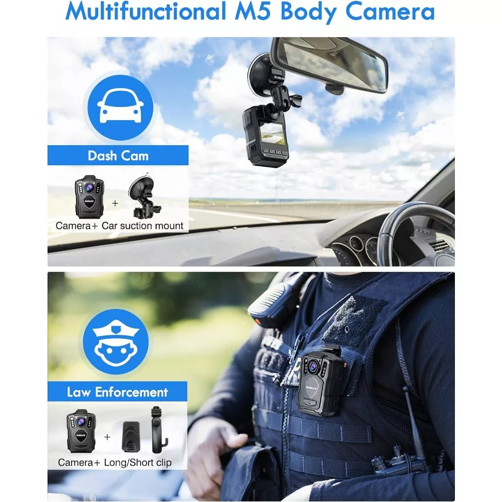 BOBLOV M5 2K Police Body สวมใส่กล้อง 1440P Body Mounted Cam Dashcam, 128G Body Cam 4200MAH แบตเตอรี่, 12 ชั่วโมง, IP67 กันน้ํา, Night Vision พร้อมรถดูด Mount thumbnail 4