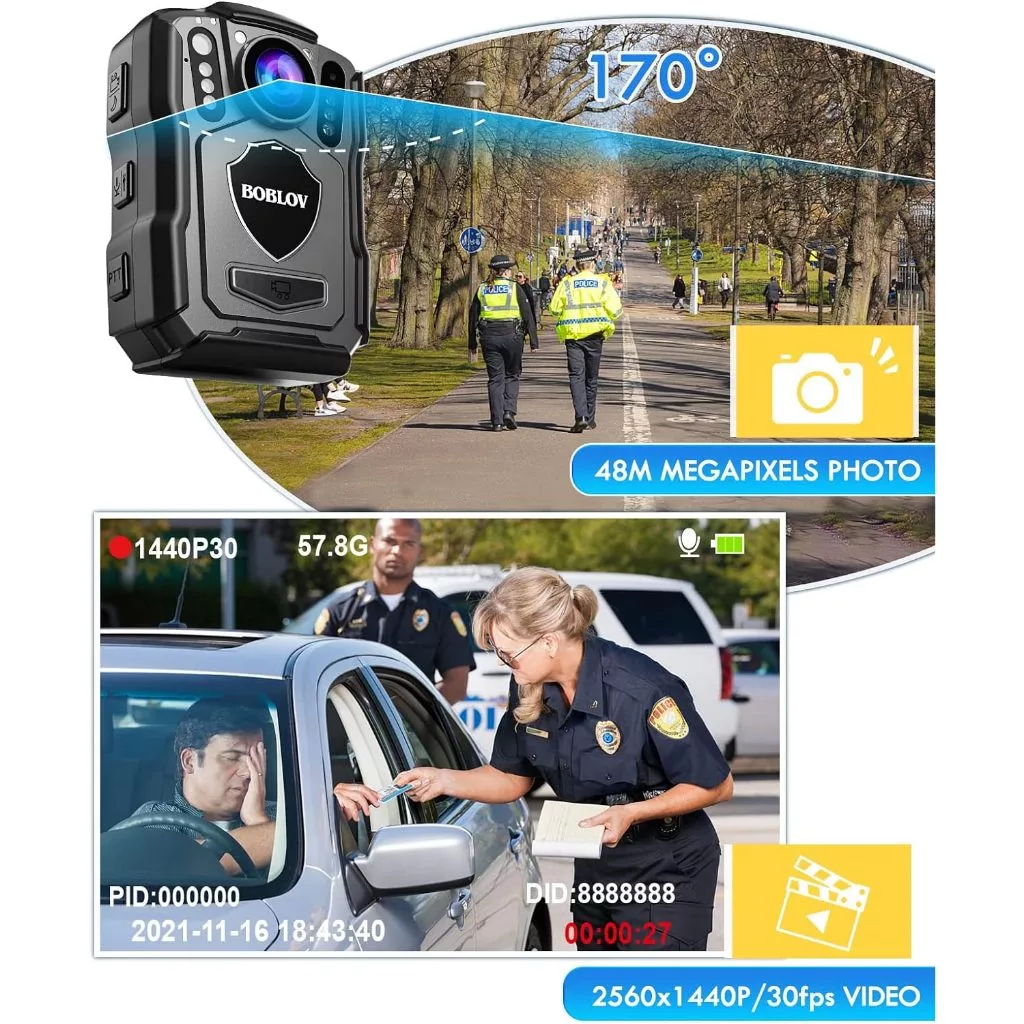 BOBLOV M5 2K Police Body สวมใส่กล้อง 1440P Body Mounted Cam Dashcam, 128G Body Cam 4200MAH แบตเตอรี่, 12 ชั่วโมง, IP67 กันน้ํา, Night Vision พร้อมรถดูด Mount thumbnail 9