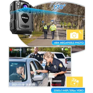 BOBLOV M5 2K Police Body สวมใส่กล้อง 1440P Body Mounted Cam Dashcam, 128G Body Cam 4200MAH แบตเตอรี่, 12 ชั่วโมง, IP67 กันน้ํา, Night Vision พร้อมรถดูด Mount