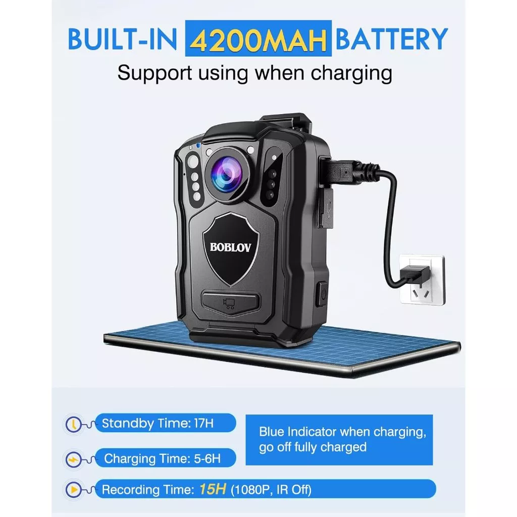 BOBLOV M5 2K Police Body สวมใส่กล้อง 1440P Body Mounted Cam Dashcam, 128G Body Cam 4200MAH แบตเตอรี่, 12 ชั่วโมง, IP67 กันน้ํา, Night Vision พร้อมรถดูด Mount thumbnail 7