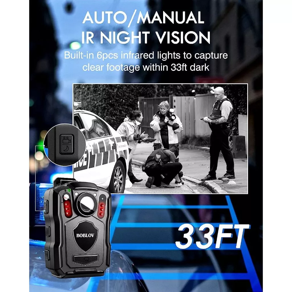 BOBLOV M5 2K Police Body สวมใส่กล้อง 1440P Body Mounted Cam Dashcam, 128G Body Cam 4200MAH แบตเตอรี่, 12 ชั่วโมง, IP67 กันน้ํา, Night Vision พร้อมรถดูด Mount thumbnail 10