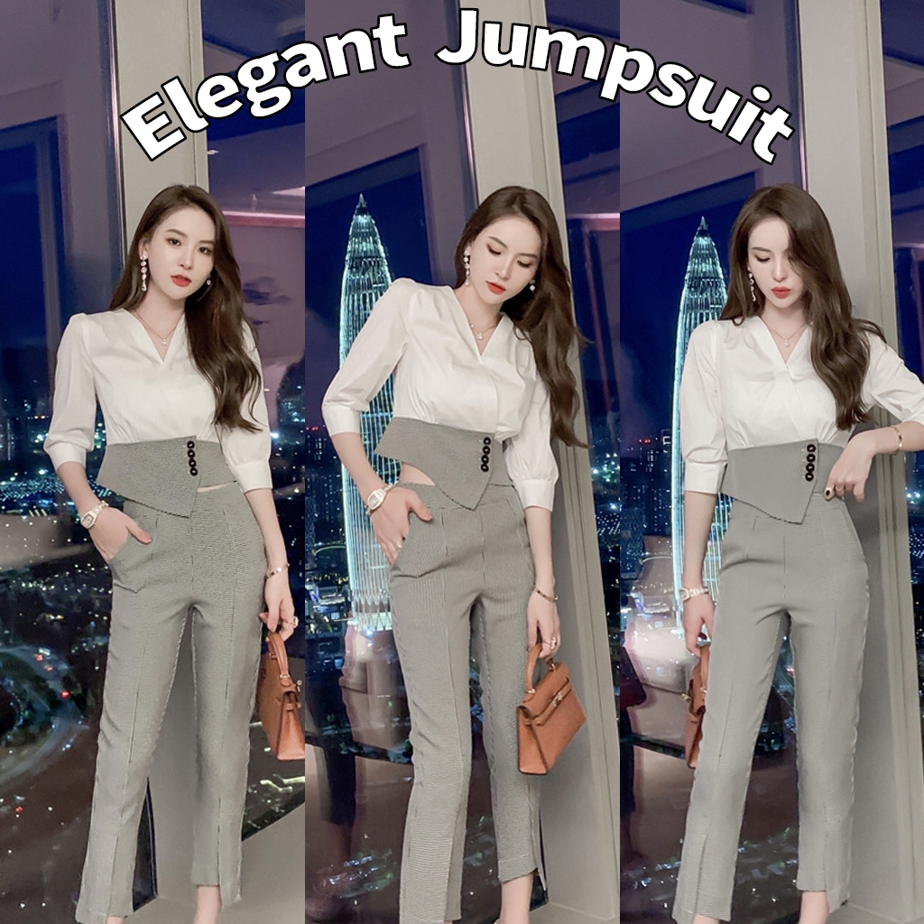 ZY.HT งานป้าย ชุดเซ็ต 2 ชิ้น ผญ เสื้อแขนยาว+กางเกงขายาว ชุดจั๊มสูทหญิง ชุดเอี้ยมหญิง ชุดทำงาน ชุดออกงาน เรียบหรูดูแพง คุณภาพดีรับคืนสินค้า EraVogue 4404