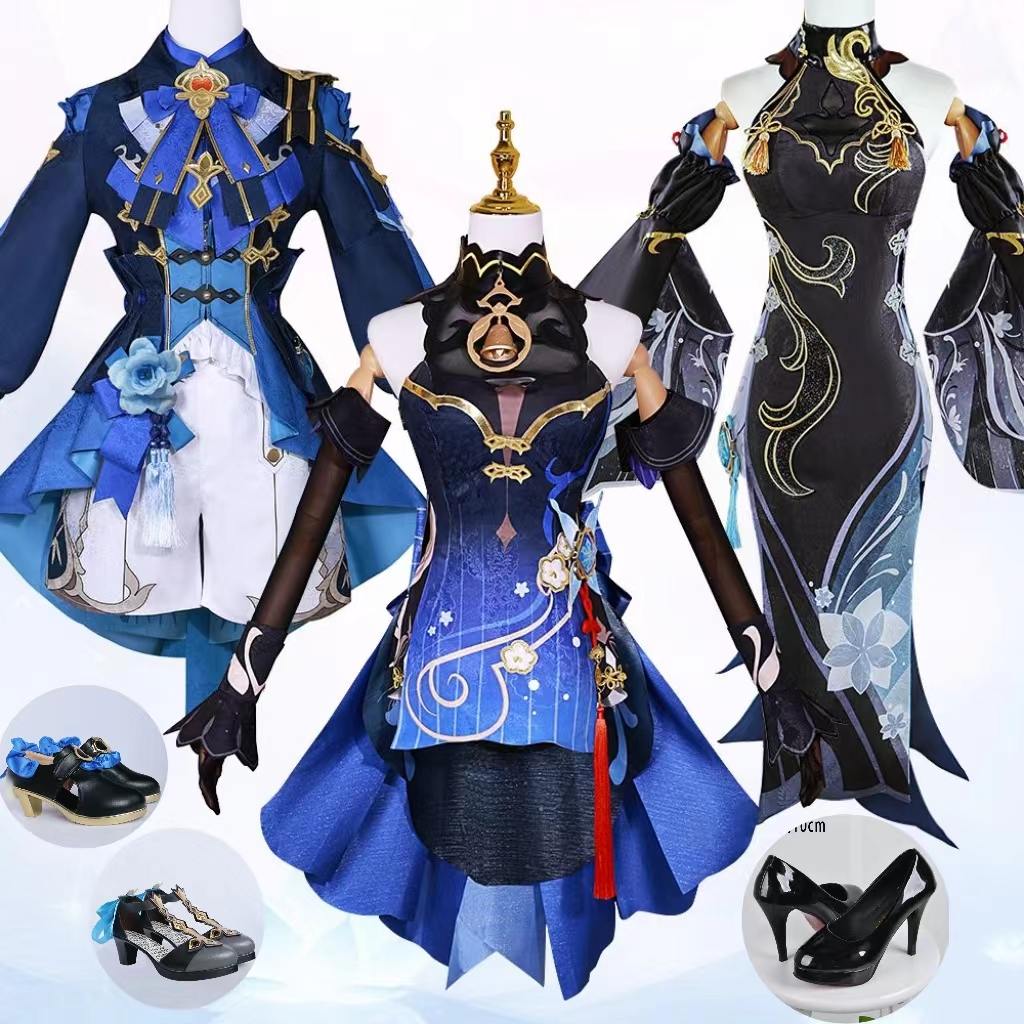 Genshin Impact Shenhe Ganyu Xingqiu cosplay Costume wig shoes เกม อะนิเมะ คอสเพลย์ ลมจีน เสื้อผ้าสตร