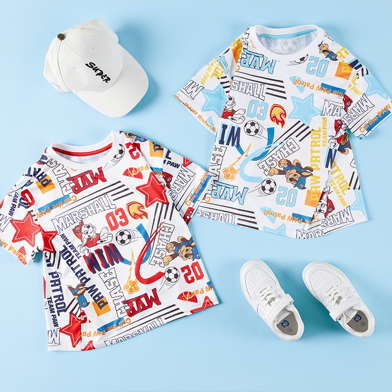 เสื้อยืดแขนสั้นลําลอง พิมพ์ลายการ์ตูน Wang Team แฟชั่นฤดูร้อน สําหรับเด็กผู้ชาย