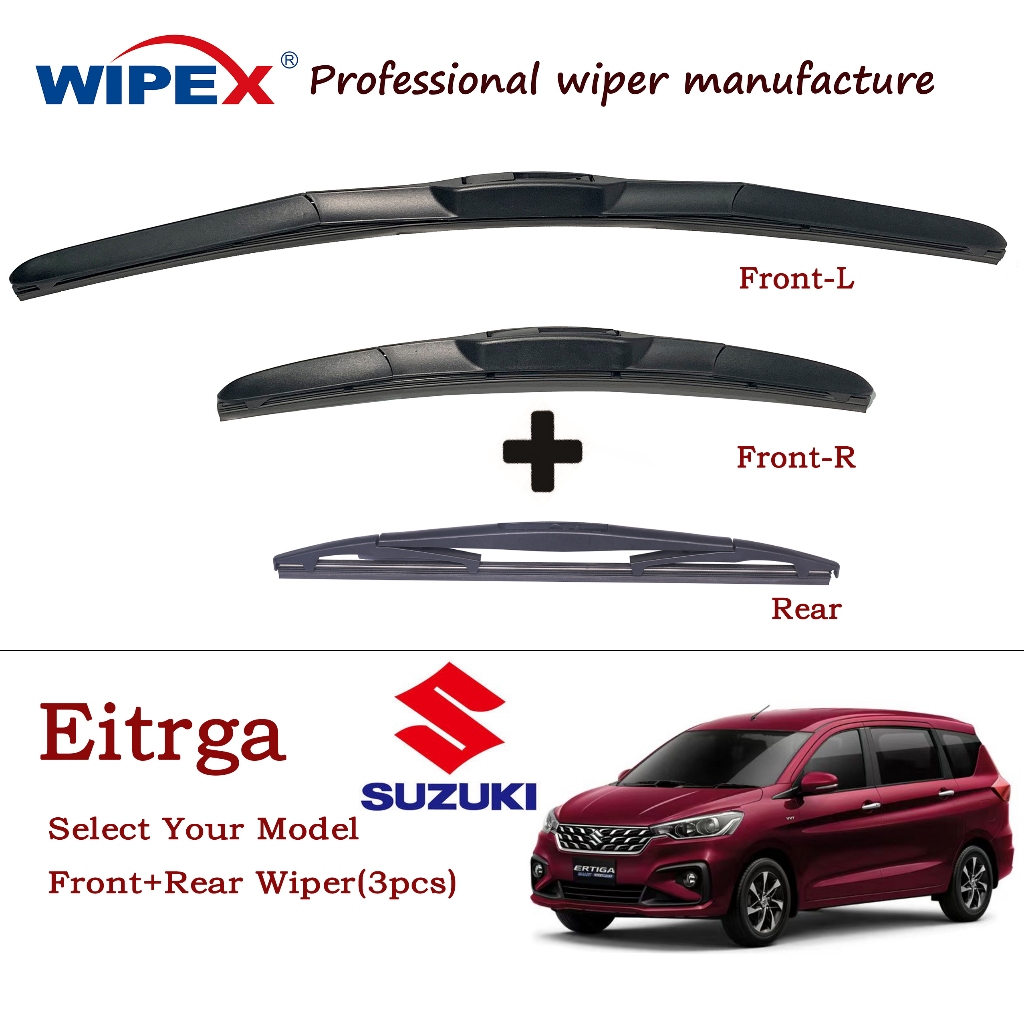 (หน้า + หลัง 3 ชิ้น) Suzuki ERTIGA ชุดใบปัดน้ําฝน สําหรับ (เลือกรุ่นของคุณ) Etiga ที่ปัดน้ําฝนหน้าต่างรถยนต์ (หน้า ไฮบริด / หลัง ของแท้) โดย wipex
