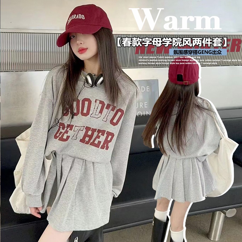 ชุดเสื้อกันหนาวกระโปรงพลีท ทรงหลวม สไตล์เกาหลี สําหรับเด็กผู้หญิง อายุ 3-14 ปี