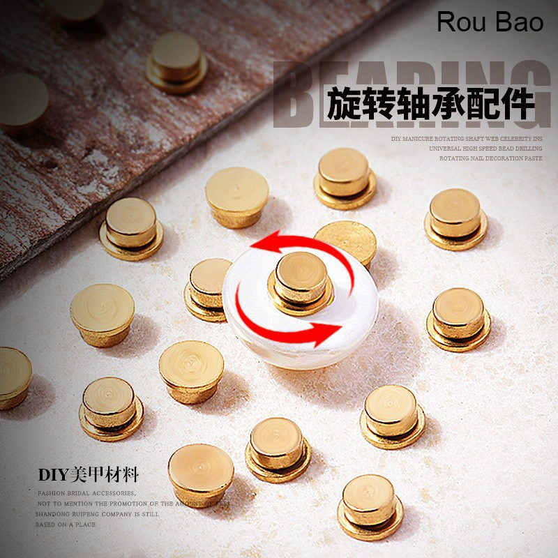Rou Bao ฐานแบริ่งโลหะ ขนาดเล็ก หมุนได้ สําหรับตกแต่งเล็บ DIY 10 ชิ้น ต่อแพ็ค