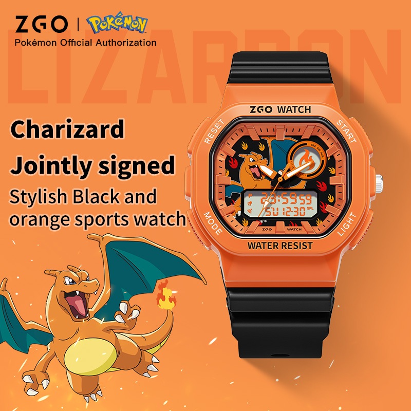 ZGO X Pokémon นาฬิกาข้อมืออิเล็กทรอนิกส์ เรืองแสง กันน้ํา สไตล์สปอร์ต สําหรับผู้ชาย นักเรียน 8103