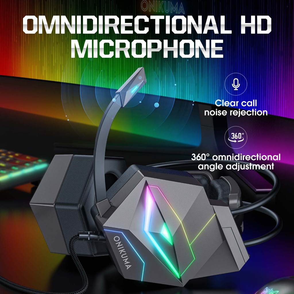 Onikuma X20 Game Headset Cat ears Black Analog Audio Speaker RGB Light StereoSound Clear Microphone
