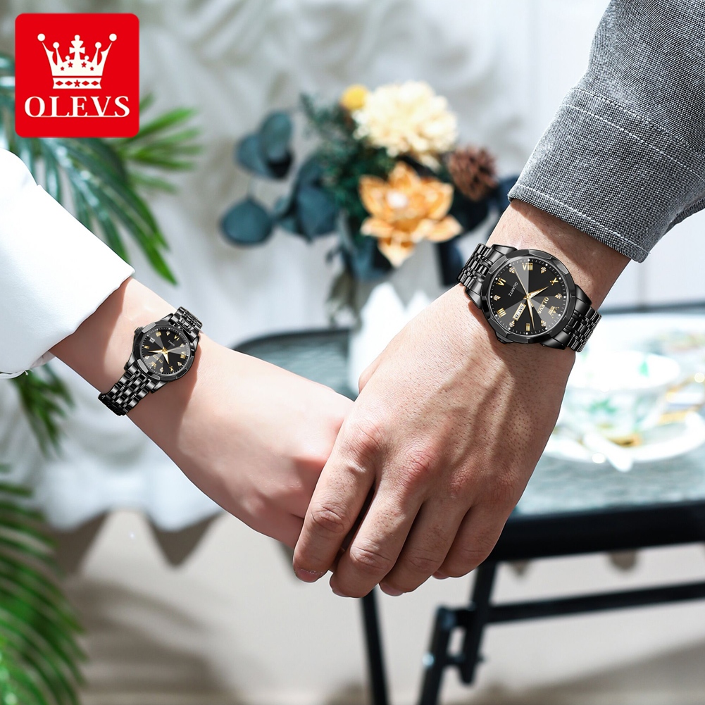 OLEVS นาฬิกา ผู้ชาย แฟชั่น watch 100% แท้ นาฬิกาข้อมือกันน้ำได้ ควอตซ์ สายสเตนเลส สีฟ้าทอง 9931-H