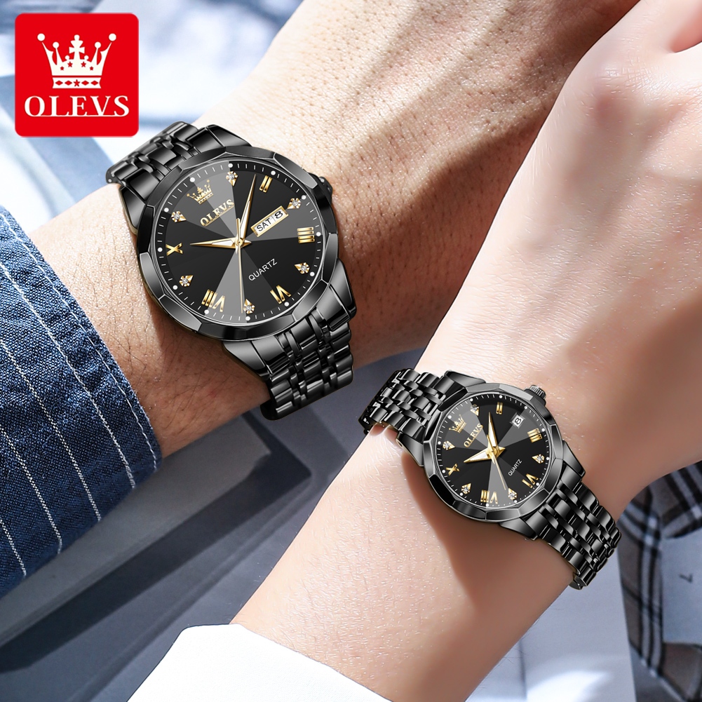 OLEVS นาฬิกา ผู้ชาย แฟชั่น watch 100% แท้ นาฬิกาข้อมือกันน้ำได้ ควอตซ์ สายสเตนเลส สีฟ้าทอง 9931-H