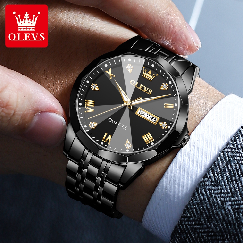 OLEVS นาฬิกา ผู้ชาย แฟชั่น watch 100% แท้ นาฬิกาข้อมือกันน้ำได้ ควอตซ์ สายสเตนเลส สีฟ้าทอง 9931-H