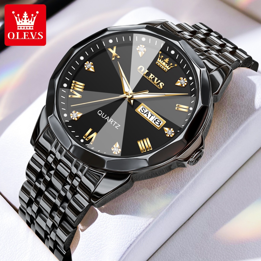 OLEVS นาฬิกา ผู้ชาย แฟชั่น watch 100% แท้ นาฬิกาข้อมือกันน้ำได้ ควอตซ์ สายสเตนเลส สีฟ้าทอง 9931-H
