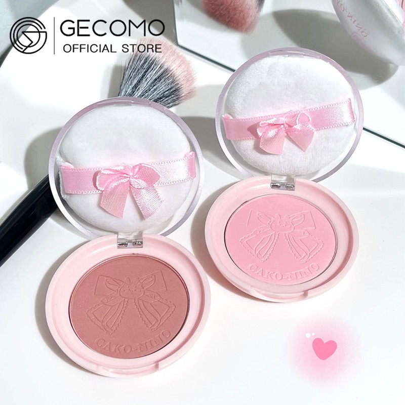 Gecomo บลัชออนปัดแก้ม เนื้อฝุ่น พร้อมพัฟแต่งหน้า ติดทนนาน สีชมพู