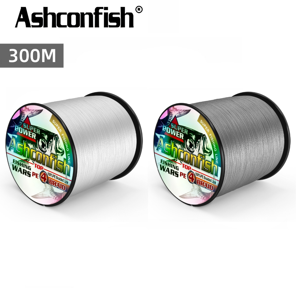 Ashconfish สาย PE ถัก4 เส้น ยาว 300เมตร Dyneema สาย PE X4 สายเบ็ดตกปลา ขาว สีเทา