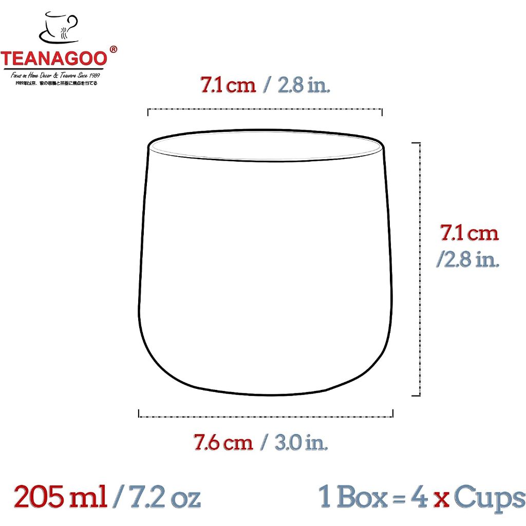TEANAGOO Ceramic Japanese Tea Cup, 205 ml, Charcoal Grey,4 ชิ้น/กล่อง,Asian Tea Cups without Handle - รูปที่ 4