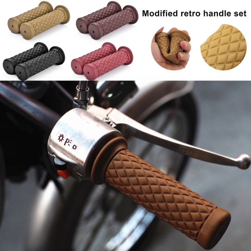ปลอกแฮนด์มือจับยาง กันลื่น ขนาด 22 มม. สไตล์เรโทร สําหรับรถจักรยานยนต์ Bobber Cafe Racer