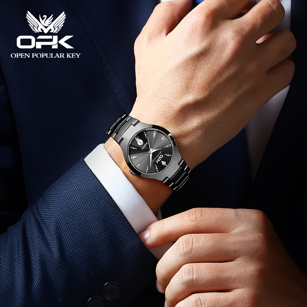 OPK นาฬิกา ผู้ชาย แฟชั่น watch 100% แท้ นาฬิกาข้อมือกันน้ำได้ ควอตซ์ สายสเตนเลส แสงสว่าง เรียบง่าย แนวโน้ม 8105-GH