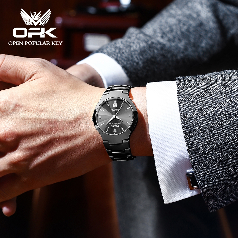 OPK นาฬิกา ผู้ชาย แฟชั่น watch 100% แท้ นาฬิกาข้อมือกันน้ำได้ ควอตซ์ สายสเตนเลส แสงสว่าง เรียบง่าย แนวโน้ม 8105-GH