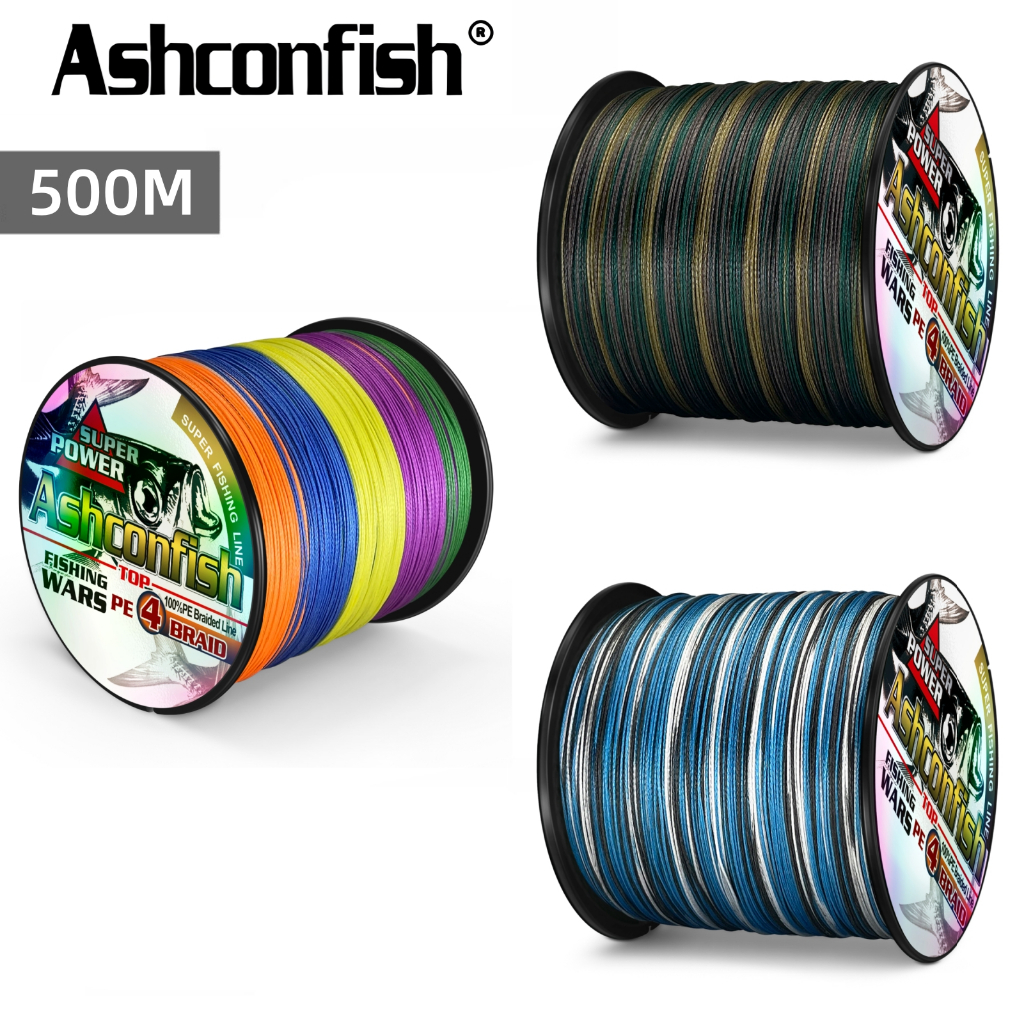 Ashconfish สายเอ็นตกปลา PE ลายพราง สีฟ้า เขียว 6-100 ปอนด์ 500 ม. 4 เส้น